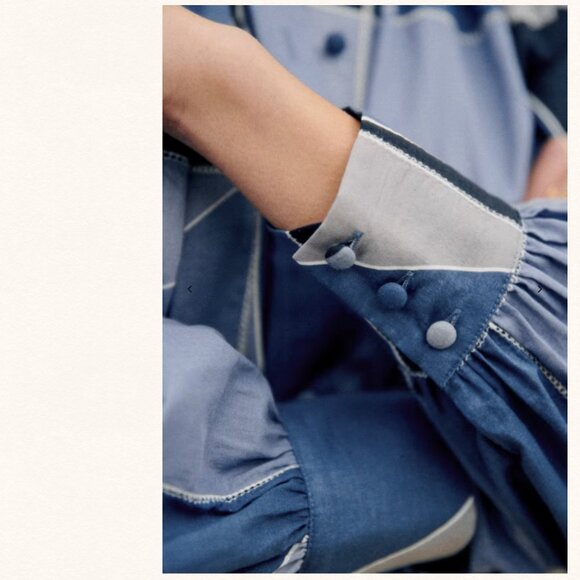 NWT Sezane Blue Geometric Patchwork Button Down Lealys Shirt 100% Cotton - Picture 3 of 12